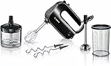 Bosch MFQ4980B Mixeur main, 5 vitesses + turbo, moteur puissant 850 W, fouets à microbilles, poignée soft touch, Noir