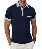GLESTORE Polo Homme Manches Courtes Polos Casual T Shirt Golf Vetement Mode Hommes Shirts Bleu Marine 3XL