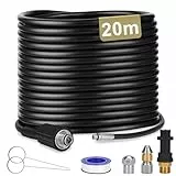 Ajiteogy 20m Tuyau Déboucheur Canalisation pour Nettoyeur Haute Pression Kärcher K1 K2 K3 K4 K5 K6 K7, avec Buses à Jet et Rotative & Adaptateurs pour un débouchage efficace des tuyaux à 180 bars