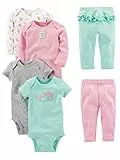 Simple Joys by Carter's Ensemble 6 pièces comprenant des bodies à manches longues et courtes et des pantalons pour petite fille ,Pink/Mint Ruffle,3-6 Months