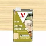 V33 Huile bois extérieur Haute Protection Naturel mat - Pour mobilier de jardin - Haute résistance eau, UV et graisses - Sans essuyage et effet perlant - Résine d'origine végétale - 1L