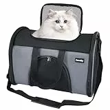 Zavothy Sac Transport Chat Chien, Sac Transport Respirant et Pliable, Caisse de Transport Chat avec Bandoulière Réglable, Matelas en Peluche Amovible, S, Gris