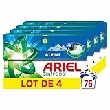 Ariel 3en1 PODS, Lessive Liquide En Capsules, 76 Lavages (4 x 19 Lavages), Alpine, Élimination Impeccable Des Taches En Un Seul Lavage, Dissolution Rapide Même À Froid