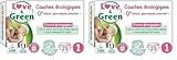 Love & Green - Couches Bébé Saines et Ecologiques - Taille 1 (2-5 kg) - 23 couches - Absorbante, anti-fuites et sans ingrédients indésirables (Lot de 2)