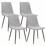 CangLong Kit de 4 chaises à Manger Chaises Retro Rembourrées pour Salon et Salle à Manger, Chaises Scandinaves en Tissu de Qualité avec des Pieds en Métal, Gris
