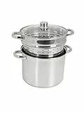 Crealys 504626, Cuit-pâtes Olympe 8 litres Inox, diam. 24 cm - couvercle en verre et panier à pâtes / légumes - tous feux dont induction, Gris