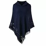 SULISHI Élégant Poncho à Capuche avec Franges, Cape Tricoté au Crochet - Femme 135-175cm