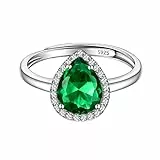 Bague Fiançailles Femme Ajustable,Anneau Réglable avec Pierre Émeraude de synthèse en Forme Goutte Brillante,Bijoux Fantaisie Cadeau Femme Valentin Anniversaire