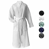 heimtexland ® Peignoir de bain en piqué gaufré - 100 % coton - Certifié Oeko-Tex - Séchage rapide - Doux pour la peau - Pour homme et femme - Type 881, Blanc., M