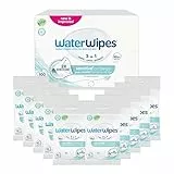 WaterWipes Sensitive+ On The Go Wipes, 100 unités (10 paquets), 3-en-1 nettoie, soigne, protège, 99,9% d'eau, lingettes humides non parfumées
