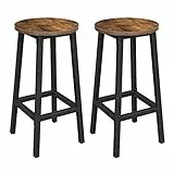 VASAGLE Tabourets de Bar, Lot de 2, Chaises, Siège Haut, Cadre Métallique, Montage Facile, Hauteur 65 cm, Repose-pieds, pour Cuisine, Salon, Salle à Manger, Marron Rustique et Noir LBC32X