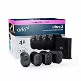 Arlo Ultra 2 4K avec Smarthub, Camera video surveillance WiFi exterieure sans fil, Vision nocturne couleur, Detecteur de mouvement, Compatible Alexa, Essai Arlo Secure inclus, 4 Caméras noir