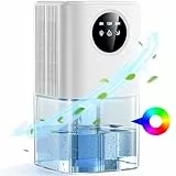 Déshumidificateur d'air 1800ML, Deshumidificateur Électrique Ultra-Silencieux (≤38 dB), Ambiance 7 LED Tactile, Arrêt Automatique, Appareil Portable avec Minuteur pour Dressing, Salle de Bain, Chambre