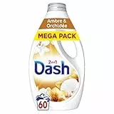 Dash 2en1 Lessive Liquide Ambre & Orchidée, 60 Lavages, 3 Semaines de Fraîcheur, Avec Lenor, Notes de Vanille et d'Ambre, Nettoyage en Profondeur, Marque Française Traditionnelle, Fabriquée à Amiens