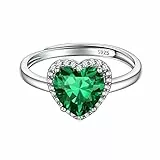 ChicSilver Bague Emeraude Femme Ajustable,Anneau Réglable avec Pierre Émeraude de synthèse en Forme Coeur Brillante, Bijoux Fantaisie Cadeau Femme Valentin Anniversaire