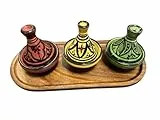 Lot de 3 Mini Tajines avec Plateau – Artisanat Marocain pour Condiments et Sauces (MODELE 10)