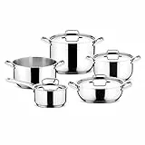 Lagostina Sfiziosa Lot de 9 casseroles avec fond Lagoseal Plus pour tous les étages de cuisson, revêtement en acier inoxydable pour chauffage rapide et cuisson uniforme, design élégant de longue durée