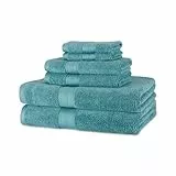 Amazon Basics Serviettes de 2 Bain, 2 essuie-Mains et 2 Petites Serviettes en Coton, résistant à la décoloration, Lot de 6, Sarcelle