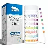 Bandes de test 7 en 1 pour piscine et spa, 150 pièces, pour tester avec précision le brome, l'alcalinité totale, le chlore libre, la dureté totale, l'acide cyanurique et le chlore total, le pH