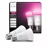 Philips Hue Ampoule LED connectée A60, White and color, Culot E27, 8,1 W, Spectre complet 1000-2000 K, 1100 lumens, Intensité variable, Compatible avec Alexa, Google Assistant et Apple Home, pack de 2