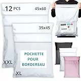 EMBALLAX - 12 Pochettes d’Envoie Colis Vinted avec Pochette pour Bordereau - Grand Format Taille XL/XXL - Résistante, Opaque - Enveloppe Plastique Expédition - Emballage Vetement, Boite, Sac