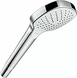 hansgrohe Croma Select E - Pommeau de douche 3 types de jet, Douchette à main carré (110 x 110 mm), Blanc/chromé, 26812400