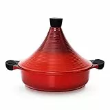 Marmite à tajine marocaine | Intronisation | Couvercle auto-arrosant 28 cm de large en métal | Casserole de tajine à cuisson lente traditionnelle super antiadhésive (Red)