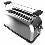 Cecotec Grille-pain vertical Toastin' time 1500 Inox, 1500 W de puissance, Double fente longue et large de 3,8 cm, Varillas Supérieures, Acier Inoxydable, Arrêt et Popup Automatiques, Bac à miettes