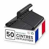 Iris Ohyama, Cintre, Cintres Plastique, Fabriqué en France, 39 cm, Lot de 50 cintres, Cintre Gain de Place, CHM-39, Noir, Hangers, Cintre Pantalons, Chemises, Manteaux, Robes, Résistants