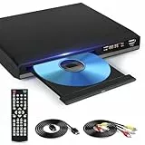 Lecteur DVD HD avec Port HDMI, Lecteurs DVD Région Gratuits pour Smart TV, Câble de Sortie HDMI/RCA Inclus, Mémoire de Pause, PAL/NTSC intégré, Lecteurs CD pour la Maison (Non Blu-Ray)