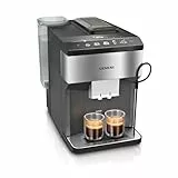 Siemens, machine à café tout automatique, EQ500, Home Connect, aromaDouble Shot, autoMilk Clean, ceramDrive, bandeau avec écran coffeeSelect, oneTouch DoubleCup, Inox/Noir, TP516RX3
