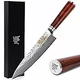 Sunlong Couteaux de chef 8 pouces Gyuto japonais VG10 martelé Damas acier naturel Rose manche en bois