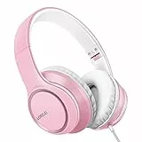 LORELEI X8 Casque filaire avec microphone avec ligne en nylon anti-nœuds de 1,45 m et prise 3,5 mm, léger, pliable et portable pour smartphone, tablette, ordinateur, MP3/4 (rose perle)