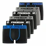 FREEGUN Boxer Homme Coton, Calecon Homme, Ajustement Parfait, Stretch (Lot de 6), Noir, Gris, Bleu, Taille 2XL