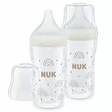 Set de biberons NUK Perfect Match | 3+ mois | S’adapte au palais de bébé | Contrôle de température | Évent anti-coliques | 260 ml | Sans BPA | TÉTINE M en silicone | Arc-en-ciel | 2 pces