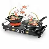Duronic HP2 BK Plaque de cuisson chauffante électrique 1500W | Double Foyer en fonte de 20 et 15 cm | Poignées ergonomiques | Thermostat réglable | Réchaud mobile alternatif à une table de cuisson