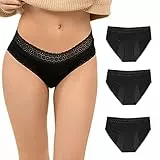 Set Culottes Menstruelles en Coton Bio Organique - XS - sous Vetement 4 Couches Absorbantes Anti-Fuite - Protection Hygiénique Lavable pour Regle, Noir, Lot de 3