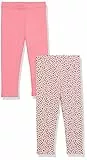Amazon Aware Legging en Jersey, en Coton élastique Fille, Lot de 2, Rose/Imprimé Fleuri, 8 Ans