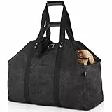 BONTHEE Porte-bûches de Bois de Chauffage Extra-Large Support de Bois de Chauffage en Toile imperméable avec bandoulière pour Un Transport Facile - Noir