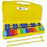 A-Star Xylophone Glockenspiel Soprano Chromatique à Clé Arc-en-Ciel Coloré à 25 Notes dans un étui Jaune avec Deux Battes en Plastique - 2 Octaves G5 à G7