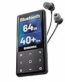 Lecteur MP3 Bluetooth | Baladeur MP3 Enfant Stockage Interne de 64 GO - Extensible Jusqu'à 128 GO | Autonomie de la Batterie de 40 | Haut Parleur Intégré Heures | Lecteur Musique | OAKCASTLE MP300