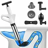Deboucheur WC Puissant, Deboucheur Toilette Avec BaromèTre, Pompe Deboucheur Canalisation avec Quatre Ventouses,pour Lavabos, Siphons de Sol, Toilettes, Obstruction de Tuyaux