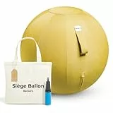 Backerz Siège Ballon 65cm - Balle intérieure PVC Résistante, Capacité 110kg, Caoutchouc, Housse Lin Doux Lavable - Chaise Ballon Ergonomique Bureau & Yoga, pour Bonne Posture - Jaune