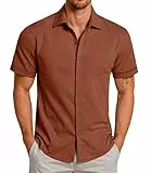 GLESTORE Chemise Homme Manches Courtes Chemisette Casual Confortable Chemises Regular Fit Marron Rouille L