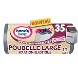 Handy Bag - Sacs poubelle à fixation élastique Poubelle Large 35L x 12 sacs - Adapté aux poubelles rectangulaires - Ultra Résistant et étanche : film triple épaisseur - 100% plastique recyclé