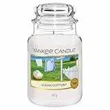 Yankee Candle bougie parfumée Coton fraichement lavé | Format jarre | Bougie longue durée jusqu’à 150 heures de combustion | Cadeaux pour femmes