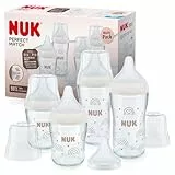 Set de biberons en verre NUK Perfect Match | 6+ mois | S’adapte au palais | Contrôle de température | 4 biberons anti-coliques+ tétine en silicone | 120 ml & 230 ml | Sans BPA | Arc-en-ciel | 5 pces