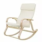 SONGMICS Fauteuil Ã€ Bascule en Bois De Bouleau, Chaise Berçante, avec Oreiller, Housse en Coton, Capacité De Charge 120 Kg, Beige LYY30M