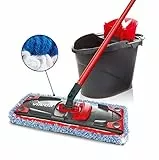 Vileda Ultramax Micro/Coton Spécial Carrelage Kit complet, ensemble de balais à plat avec seau essoreur, housse en microfibre spéciale carrelages, retire plus de 99% des bactéries avec de l'eau