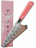 SANMUZUO Couteau utilitaire 13 cm, couteau de chef professionnel, acier Damas ultra tranchant avec manche en résine pleine soie, série SHENG